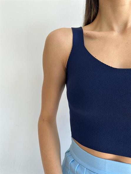 Tek Kol Triko Crop Lacivert