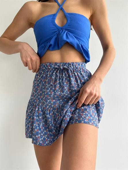 Flora Fırfırlı Şort Etek Mavi