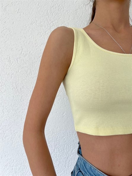 Kalın Askı Basic Crop Top Limon Sarısı