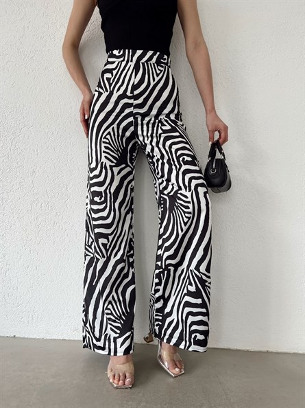 Desenli Bol Paça Saten Pantolon Zebra