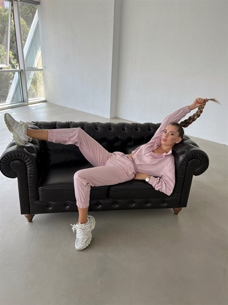 Paraşüt Kumaş İkili Jogger Takım Pudra Pembe