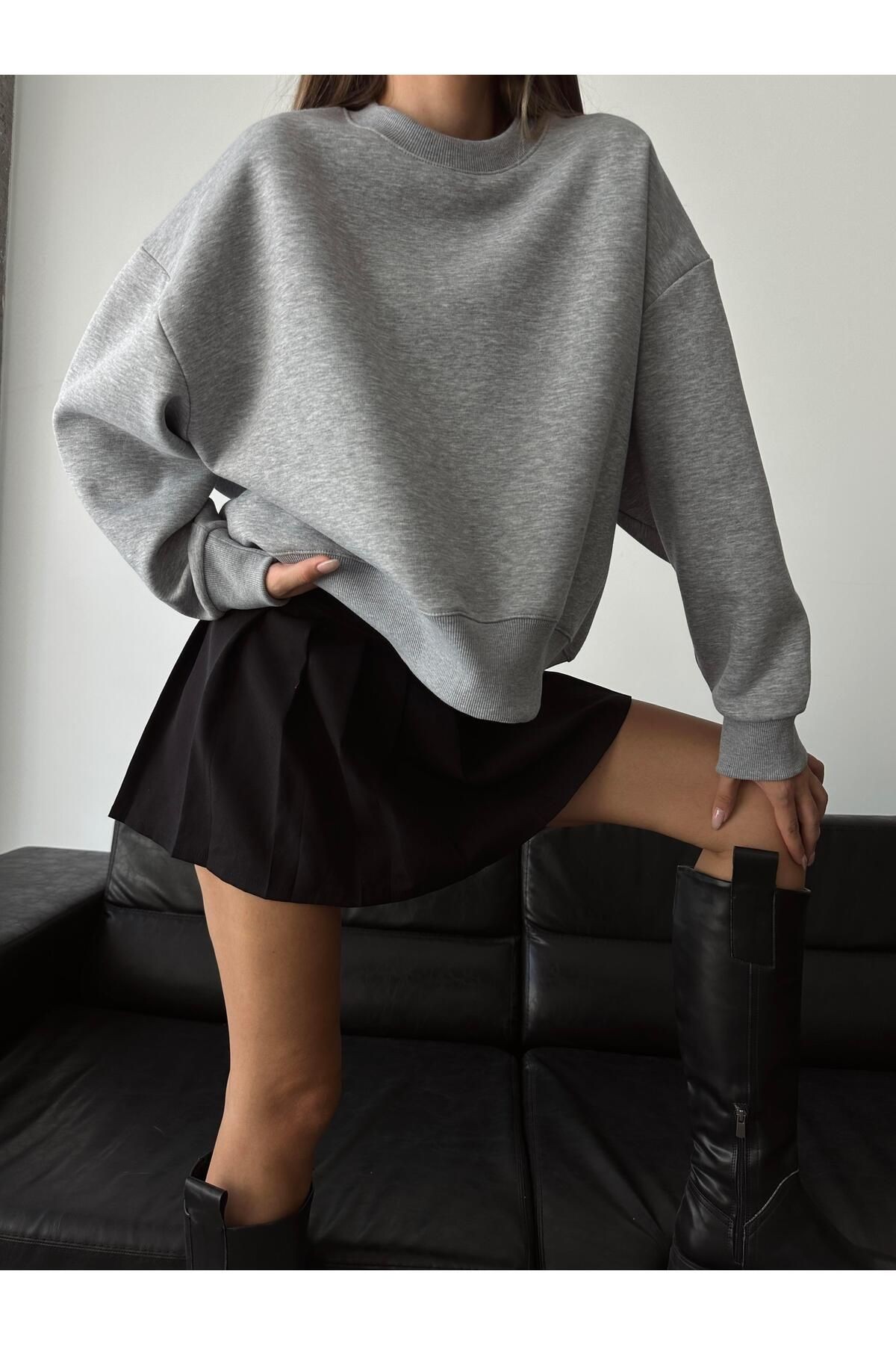 Sage Bisiklet Yaka Sweatshirt Gri