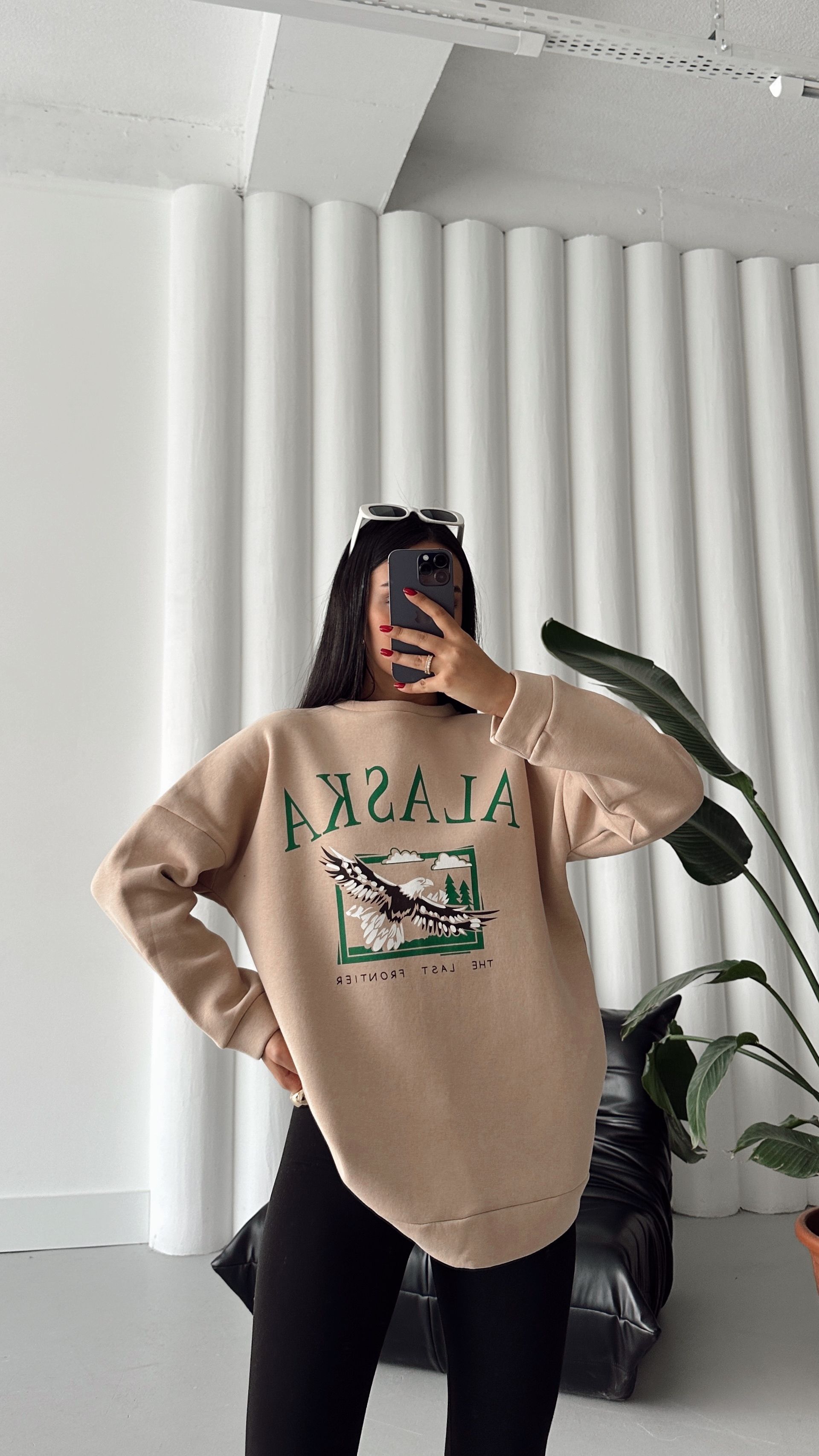 Alaska Üç İplik Şardonlu Oversize Sweat Vizon