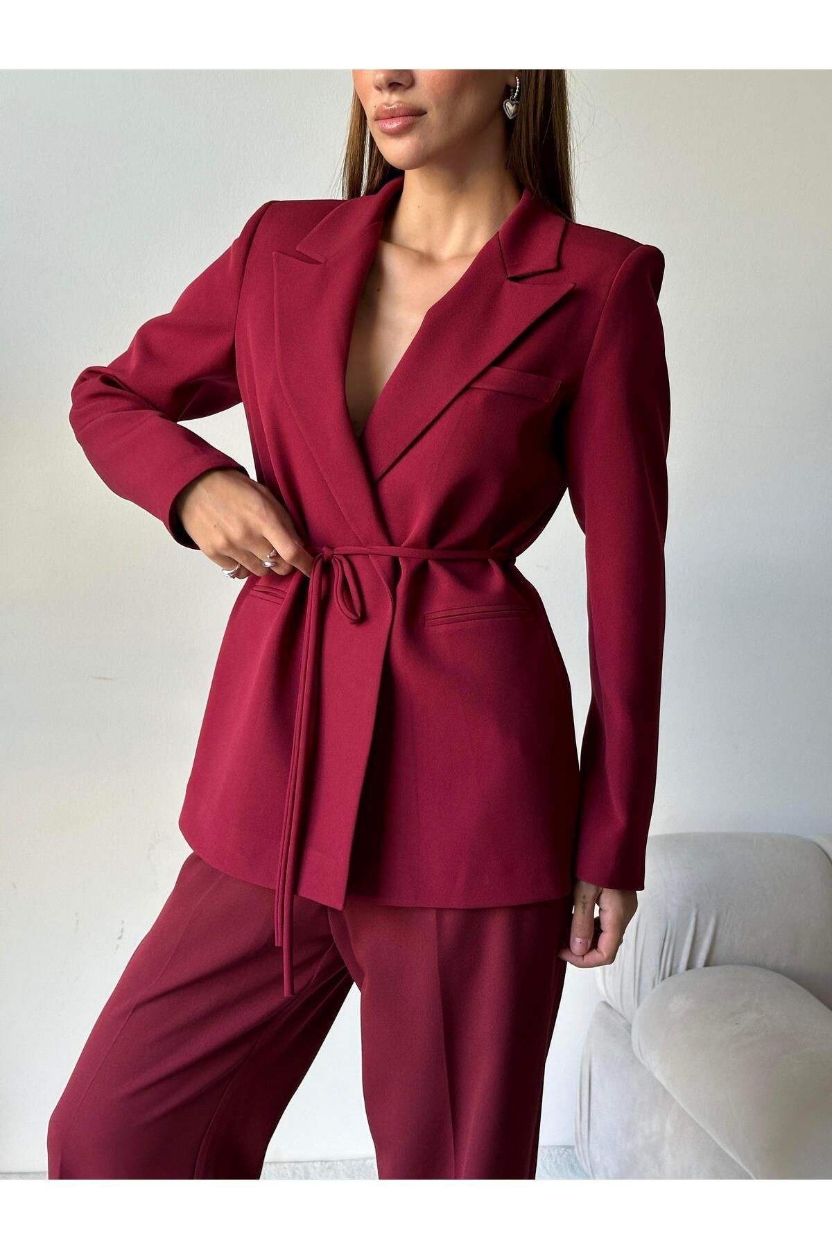 Bağlamalı Blazer Ceket Bordo