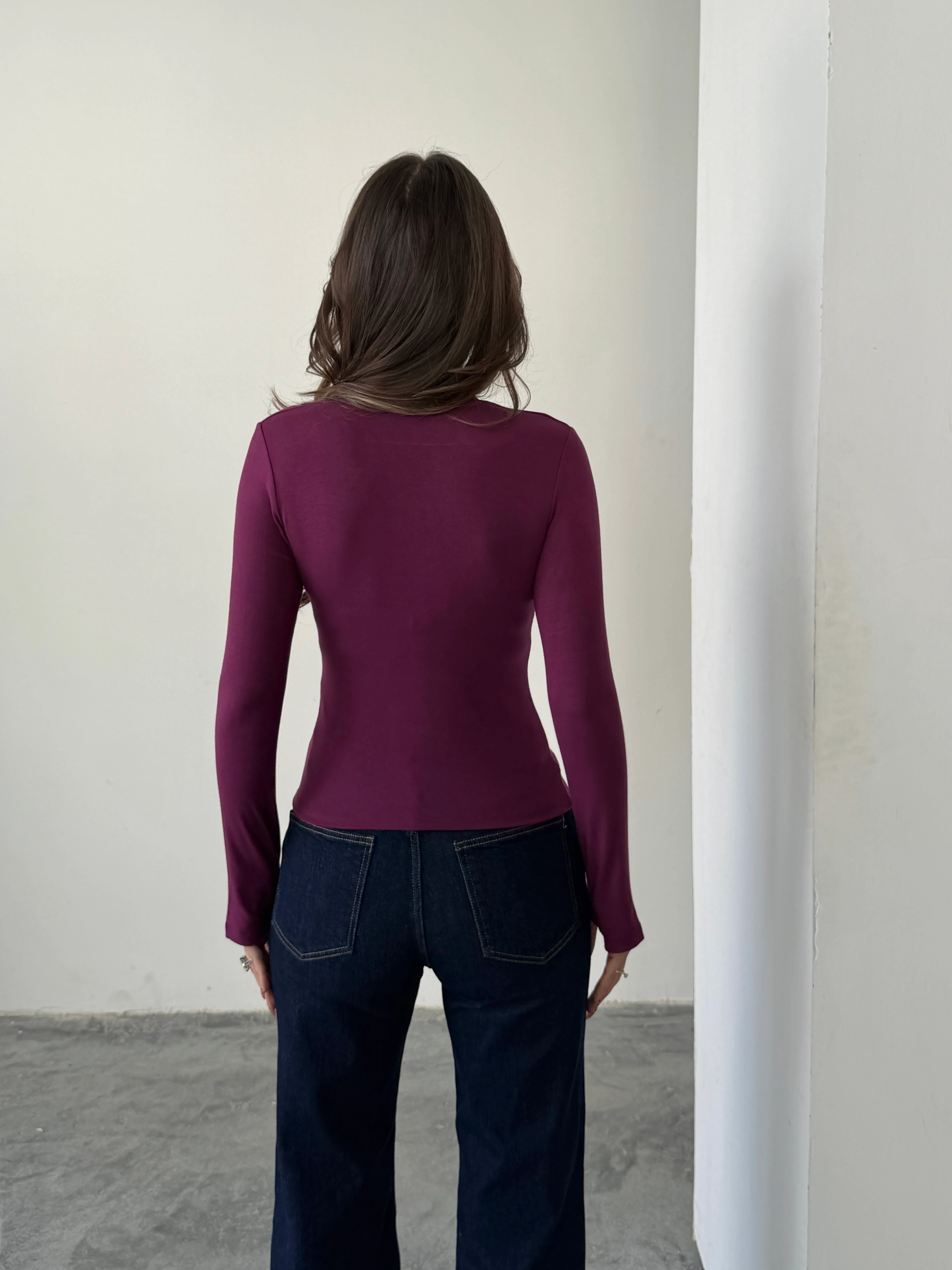 Parmak Geçirmeli Bluz - Mürdüm