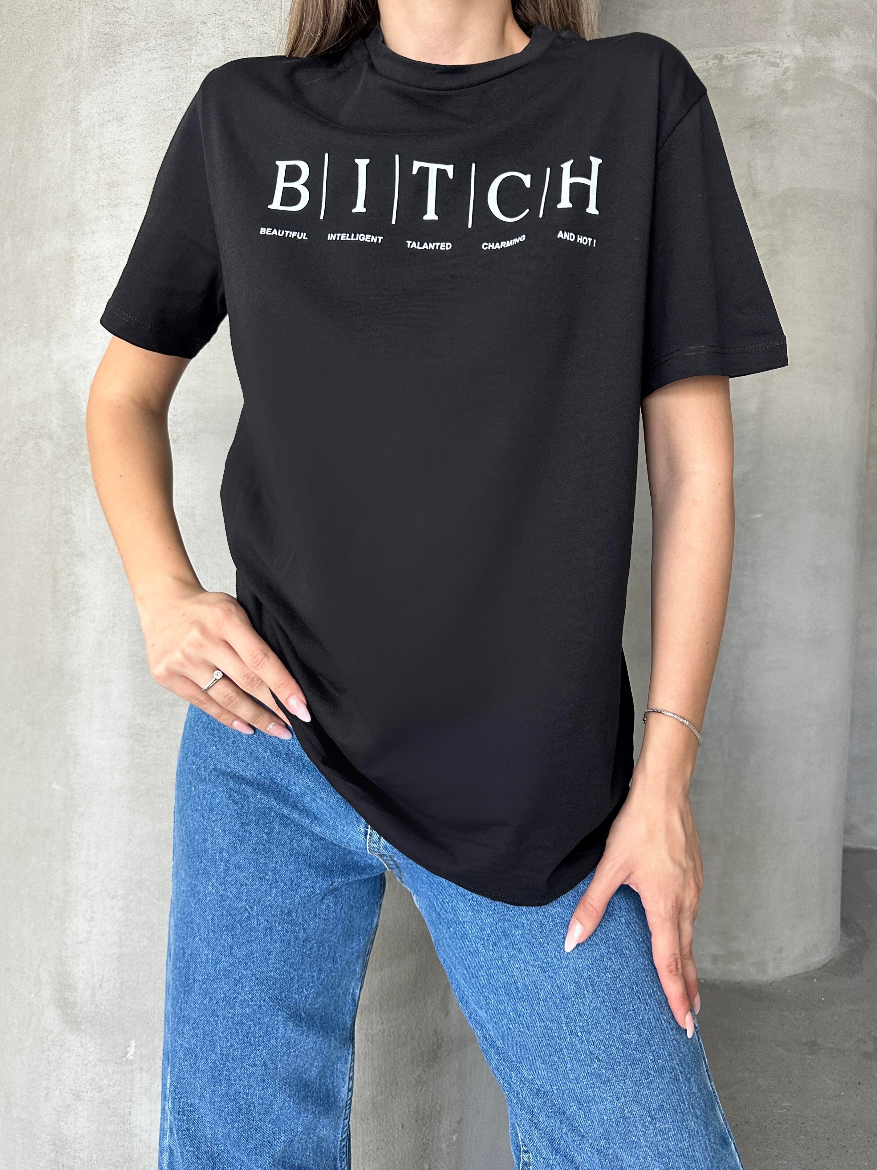 Bitch Baskı Basic T-Shirt Siyah