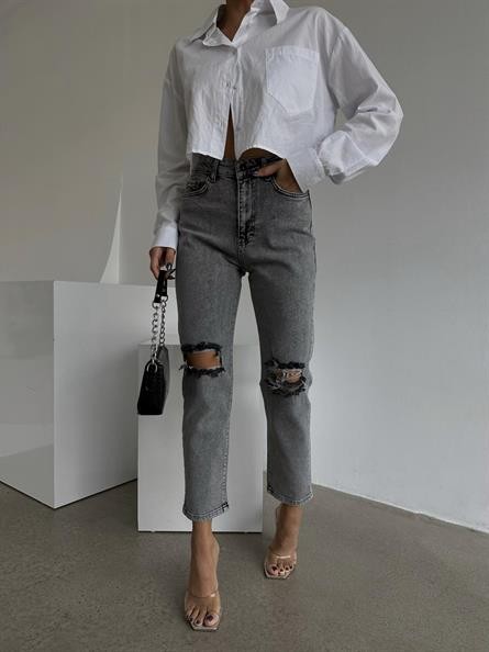 Distressed Mom Jean Füme Yıkama