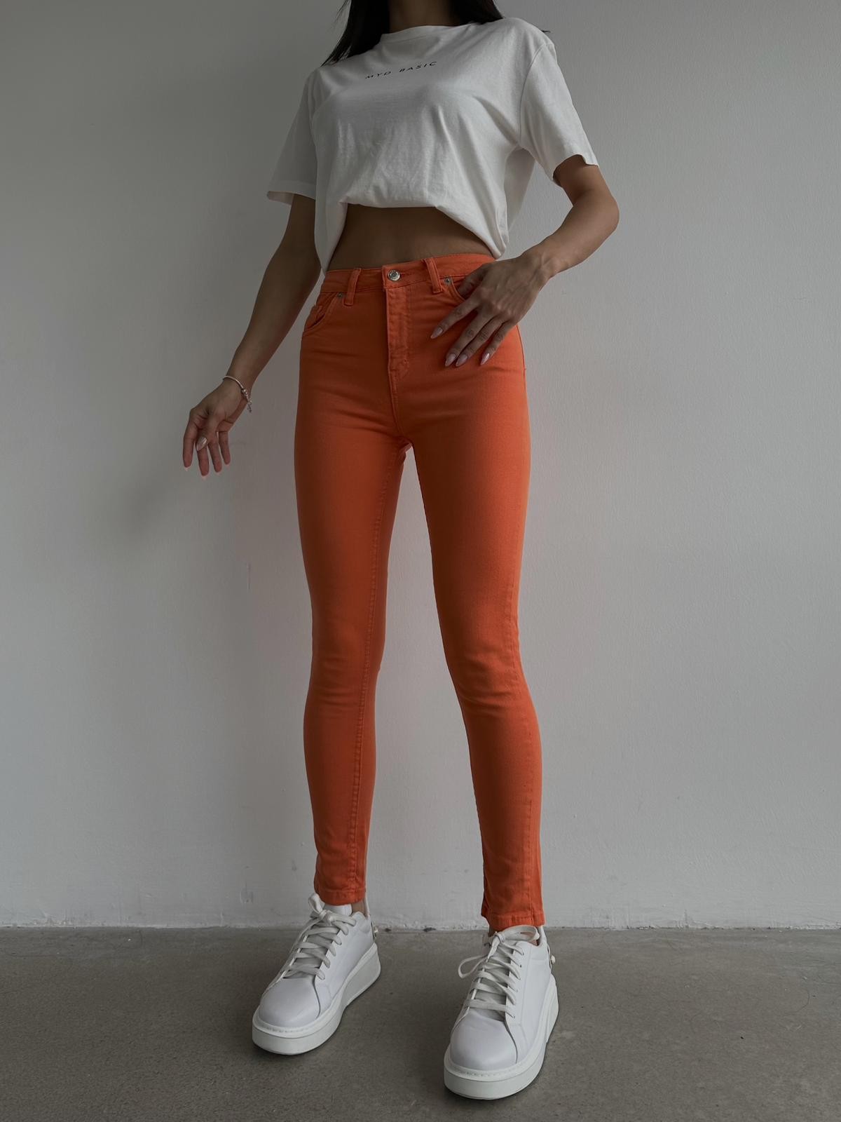 Renkli Yüksek Bel Likralı Skinny Jean Turuncu