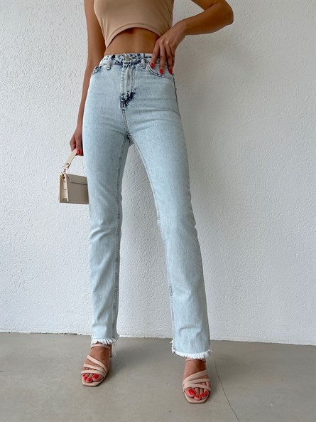 Paça Püskül Straight Jean Buz Mavi
