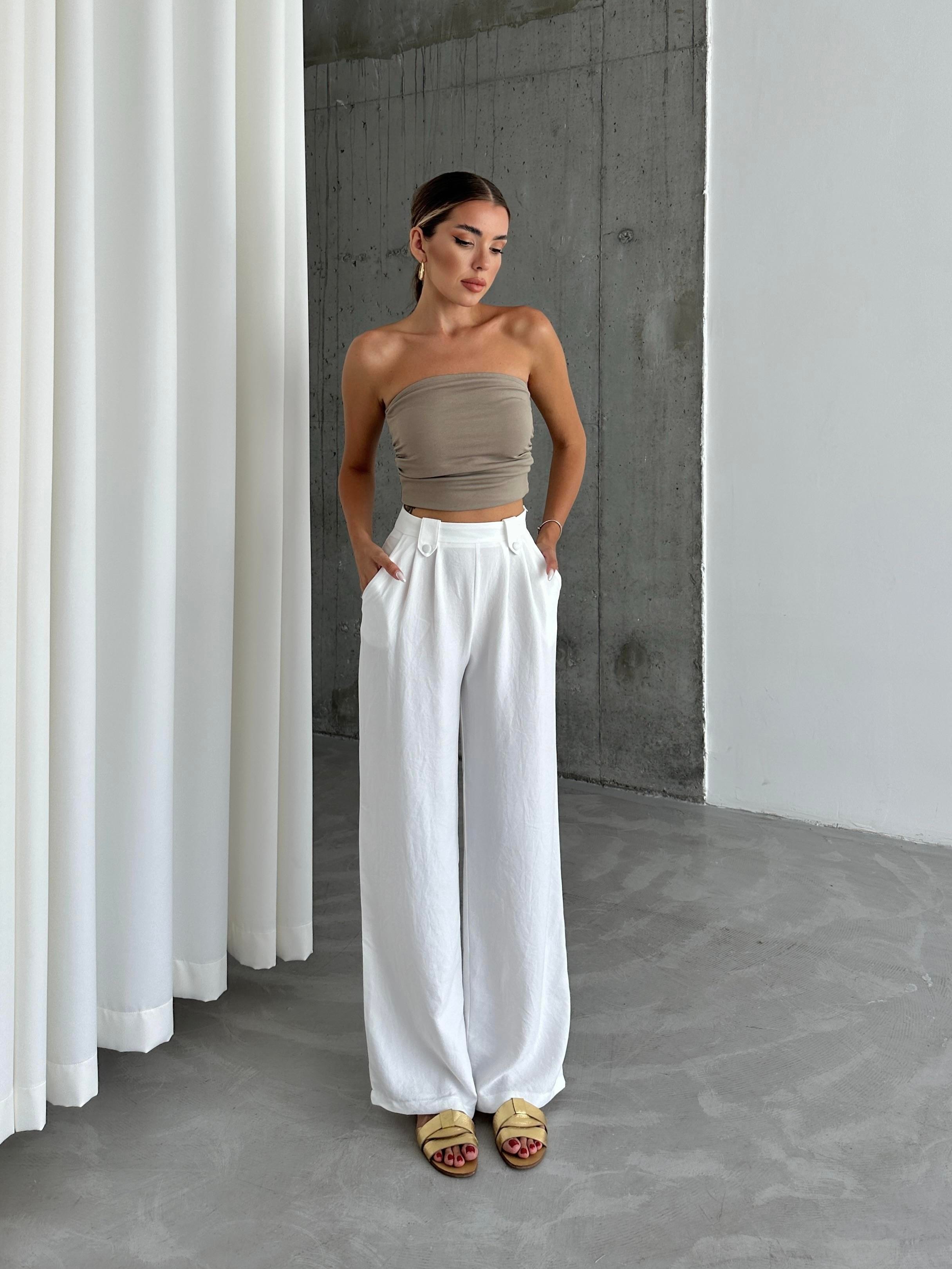 Rebecca Keten Palazzo Pantolon Beyaz