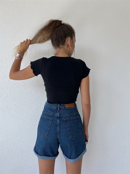Teddy Kısakol Crop Top Siyah