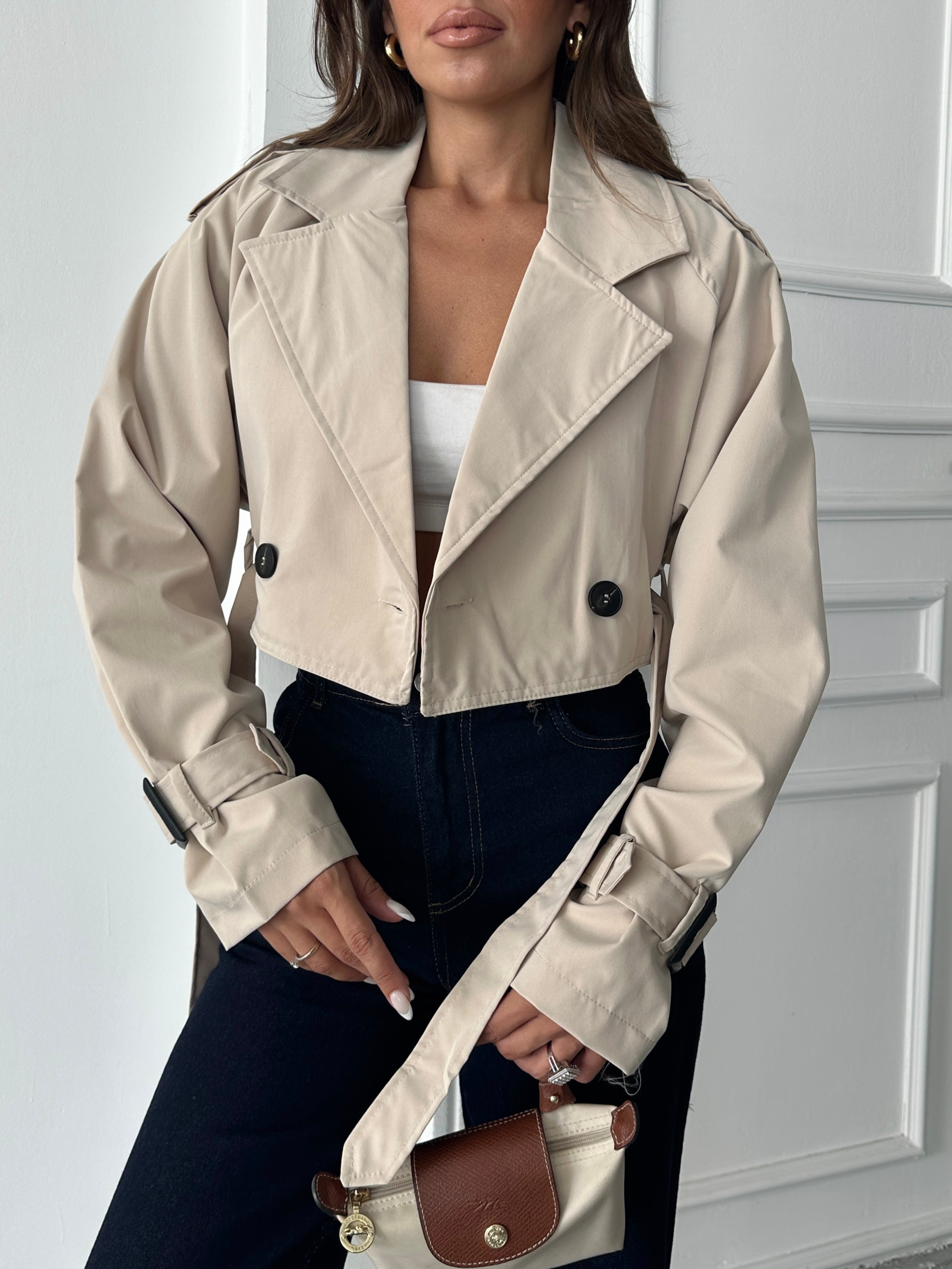 Kemerli Crop Trençkot