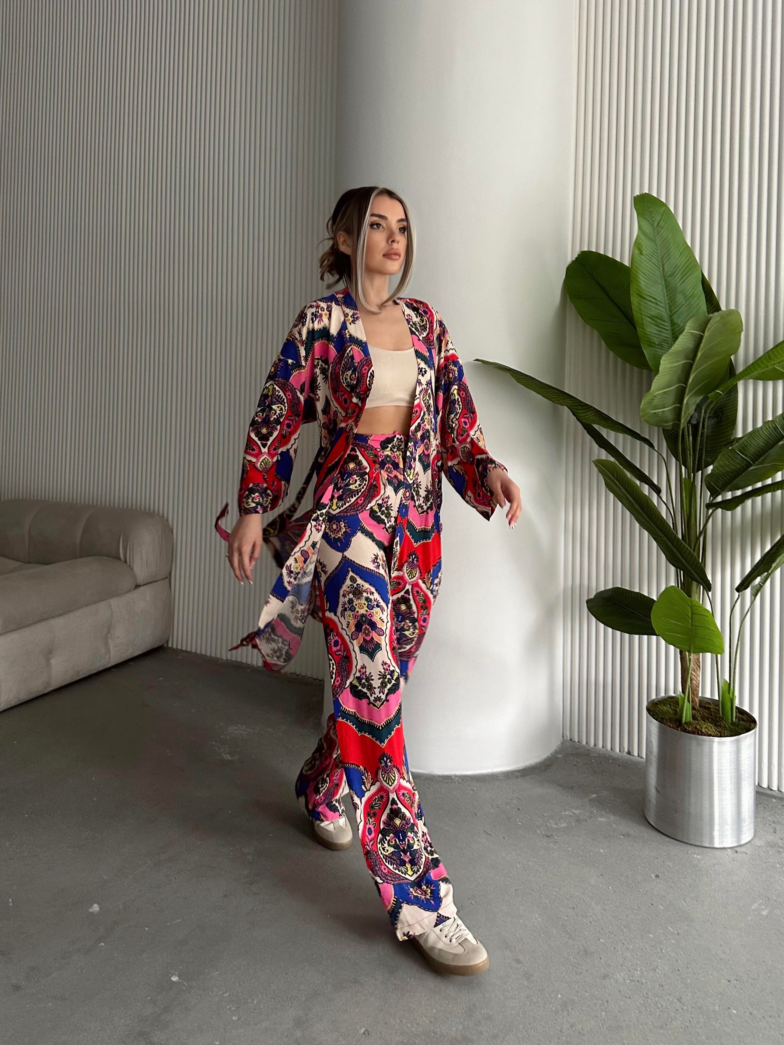 Etnik 2’li Kimono Takım Mavi