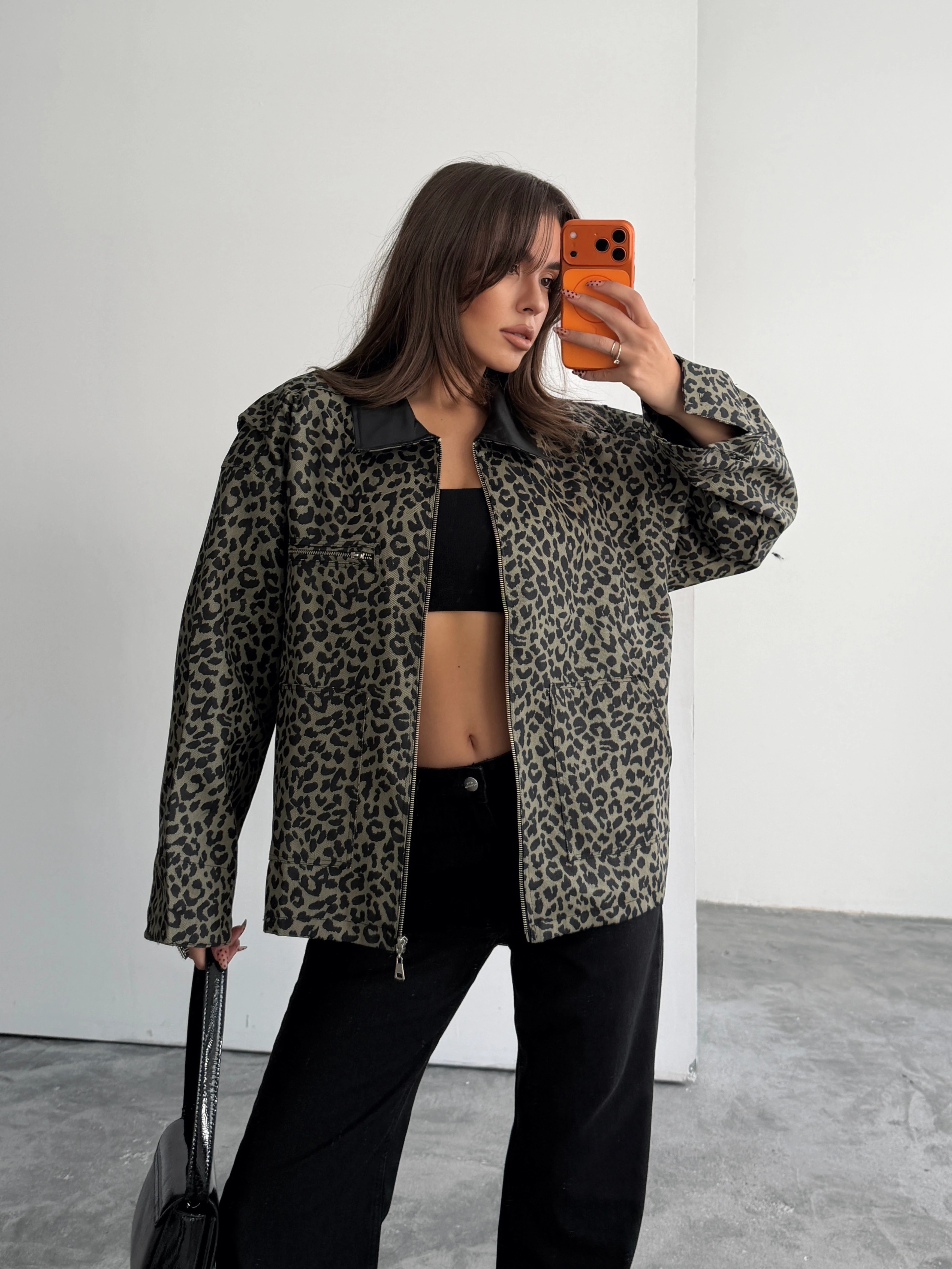 Oversize Leopar Ceket - Haki