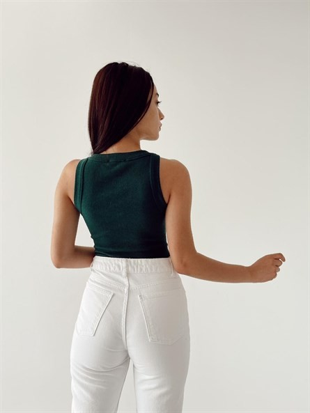 Halter Yaka Fitilli Crop Petrol Yeşili