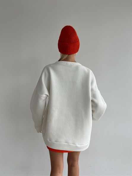 Ready Süzene Detay 3 İplik Sweatshirt Beyaz