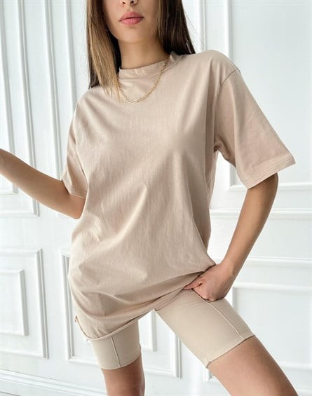 Dik Yaka Oversize Basic Bej