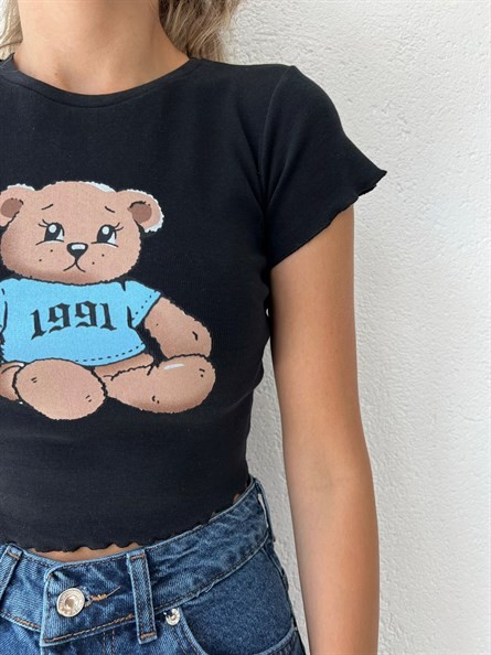Teddy Kısakol Crop Top Siyah
