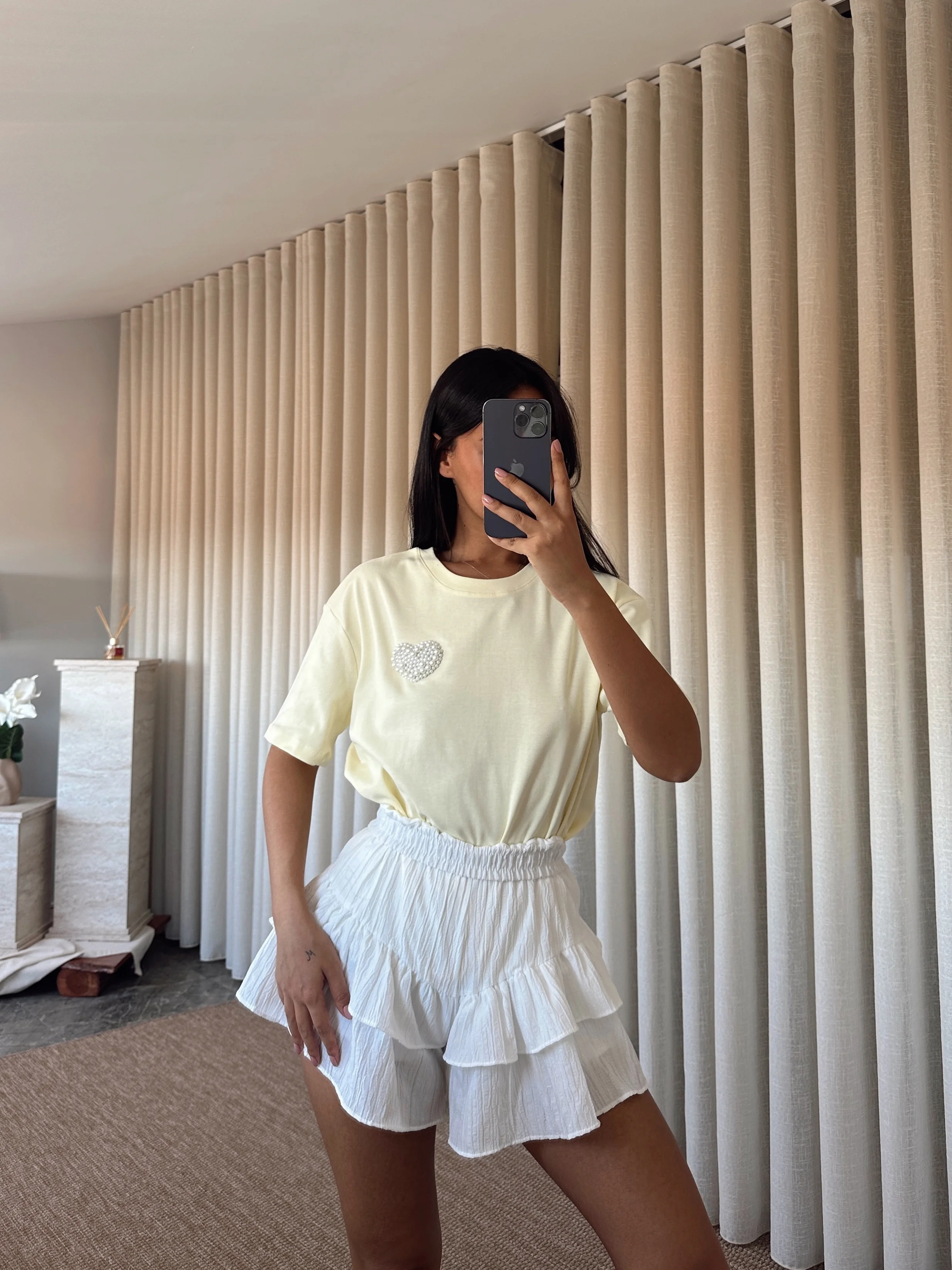 İnci Detay Oversize Basic - Sarı