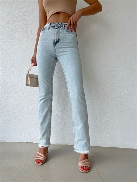 Paça Püskül Straight Jean Buz Mavi
