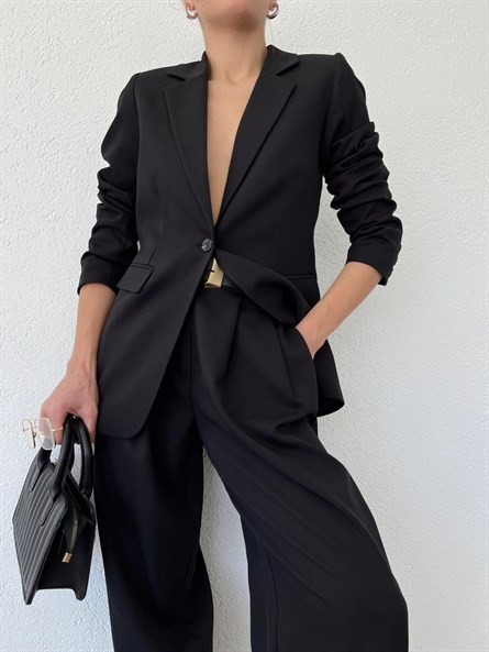 Slim Fit Tek Düğme Blazer Ceket Siyah