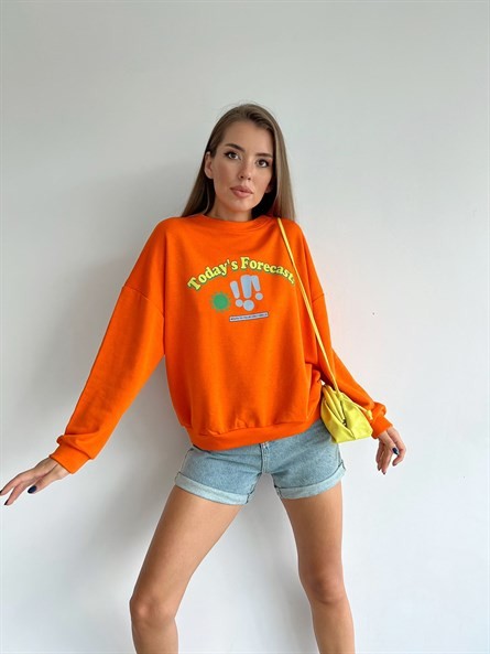 Today Forecast Baskı Sweatshirt Turuncu