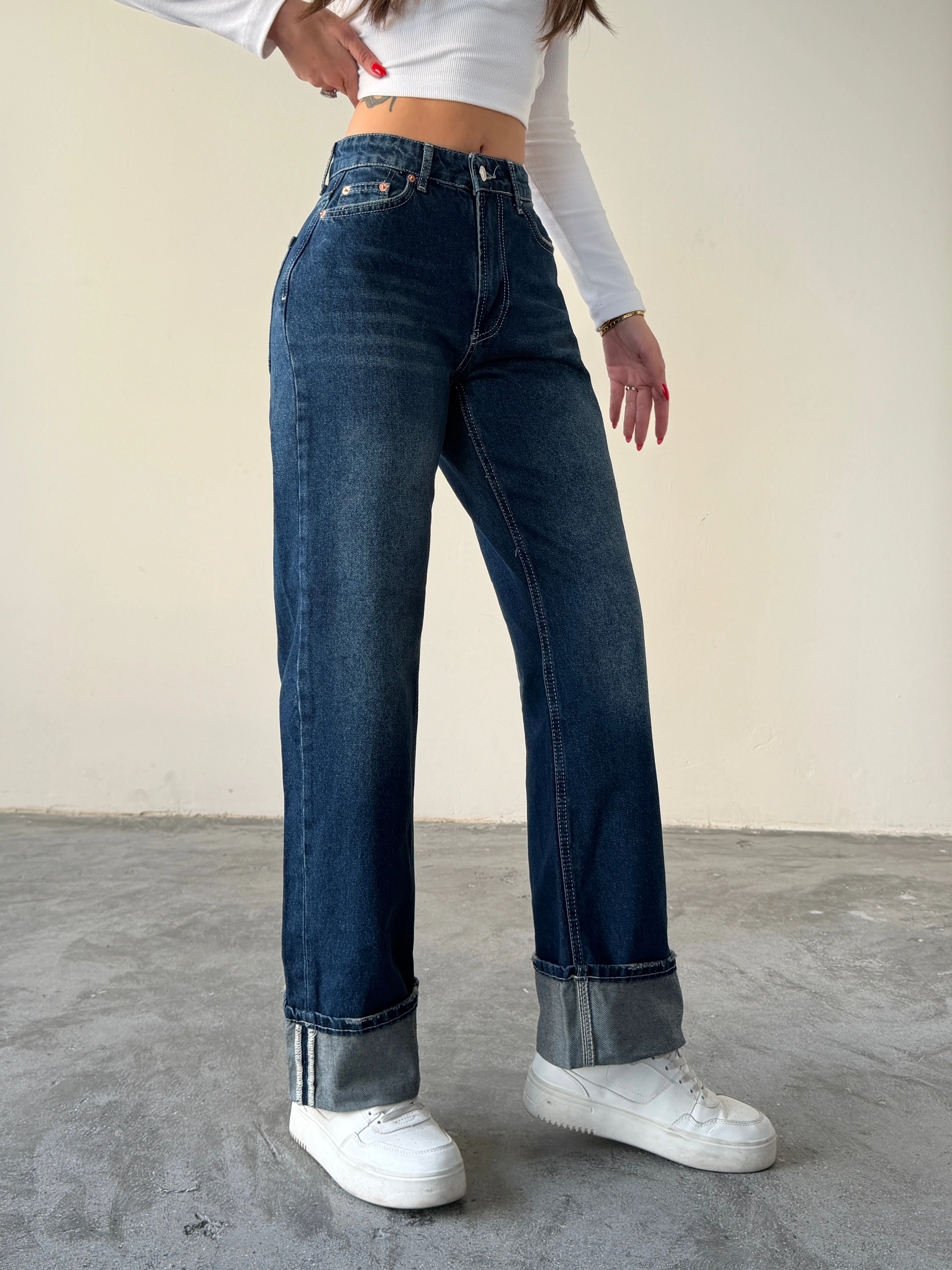 Paça Katlamalı Palazzo Jean  - Mavi