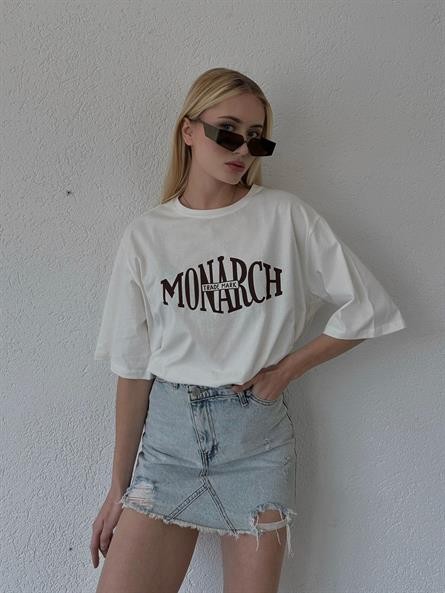 Yan Yırtmaç Oversize Monarch T-shirt Beyaz