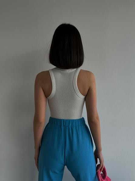 Halter Yaka Fitilli Crop Beyaz