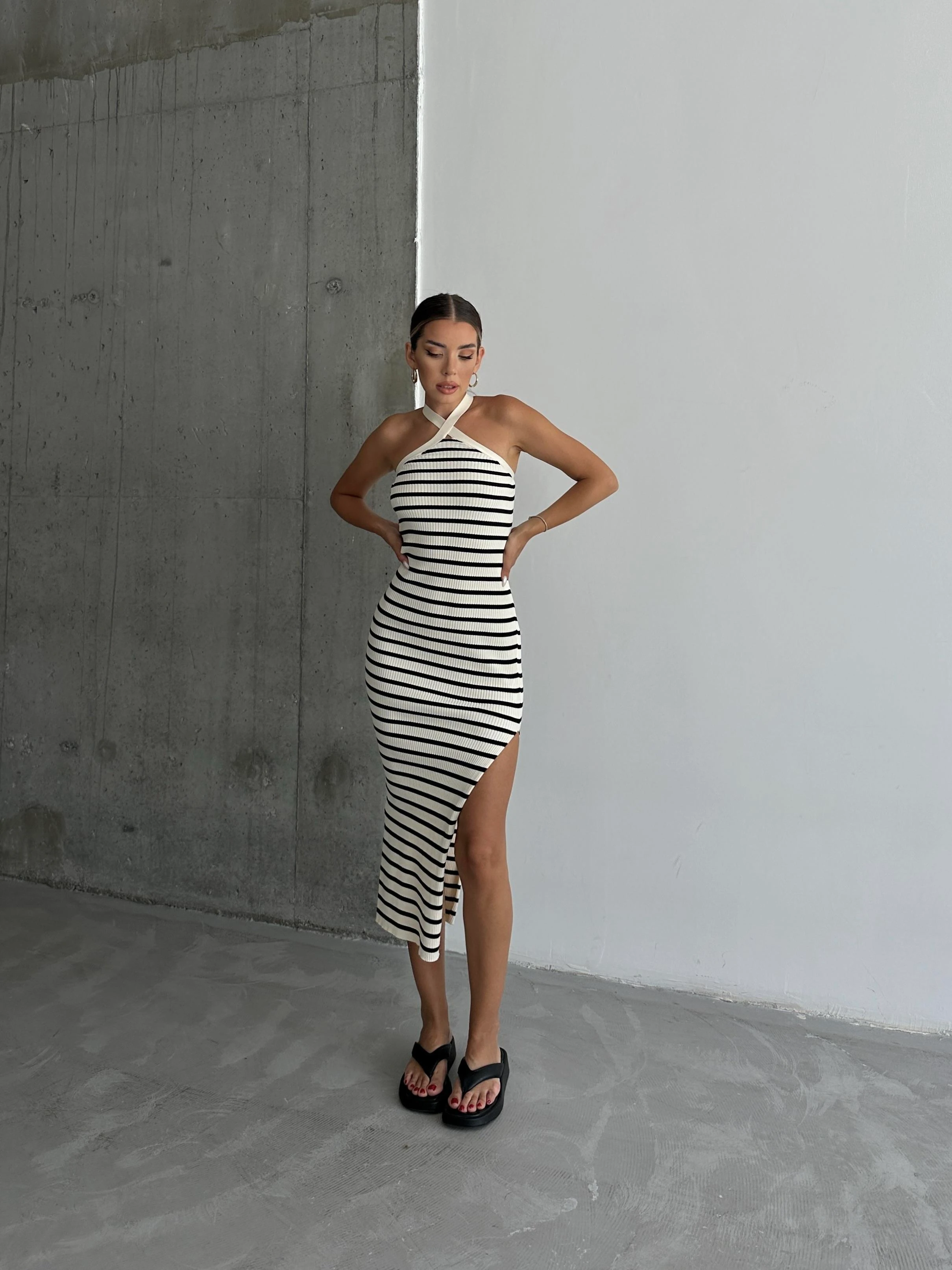 Adel Triko Line Elbise Çizgili