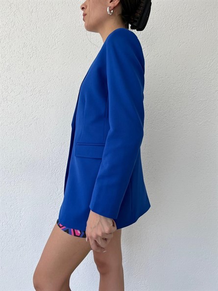 Slim Fit Tek Düğme Blazer Ceket Saks Mavi