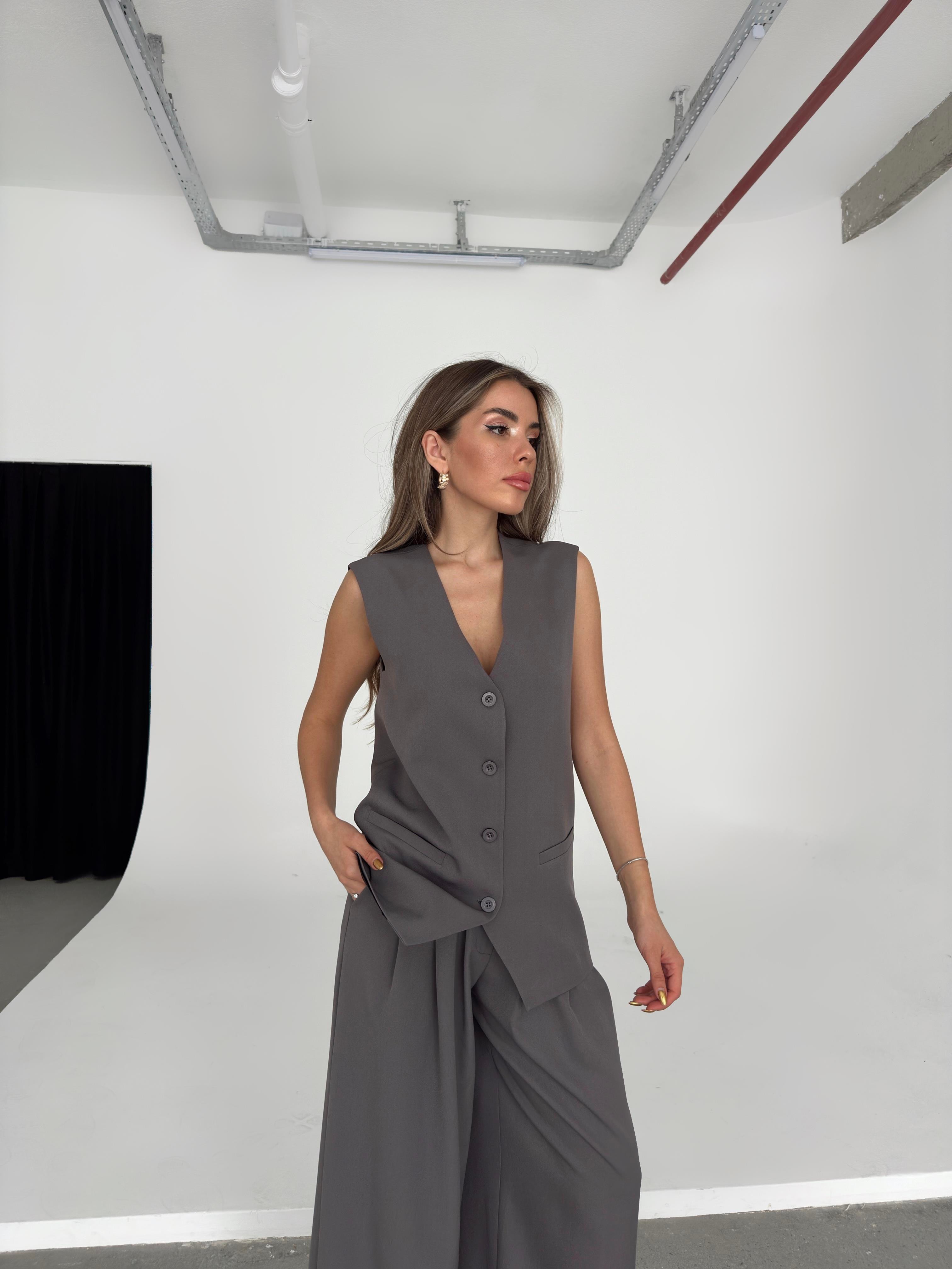Taila Dört Düğme Yelek Füme