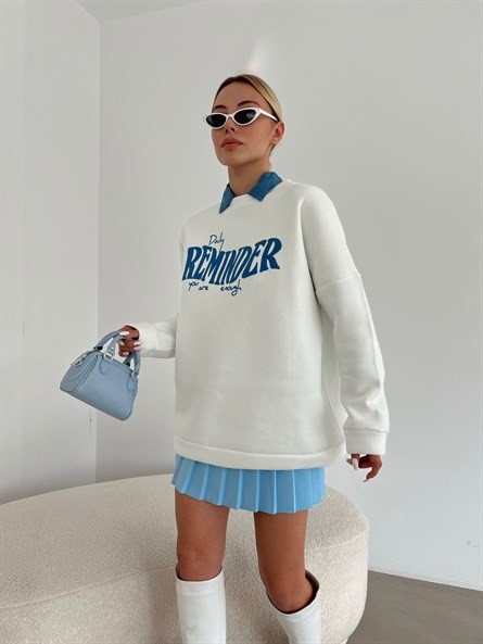 Reminder 3 İplik Oversize Sweatshirt Beyaz