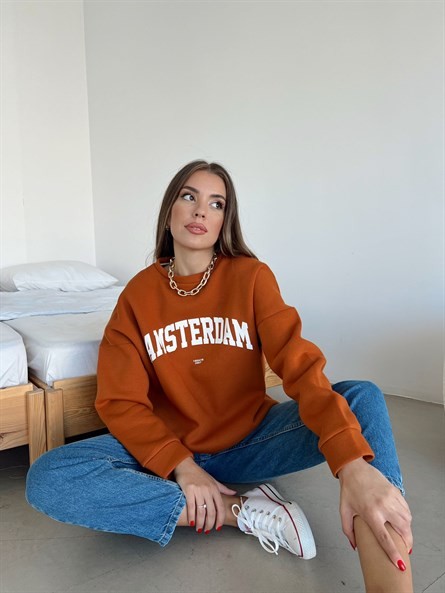 Amsterdam 3 İplik Şardonlu Sweatshirt Kiremit