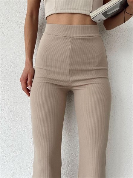 Fitilli İspanyol Paça Pantolon Taş