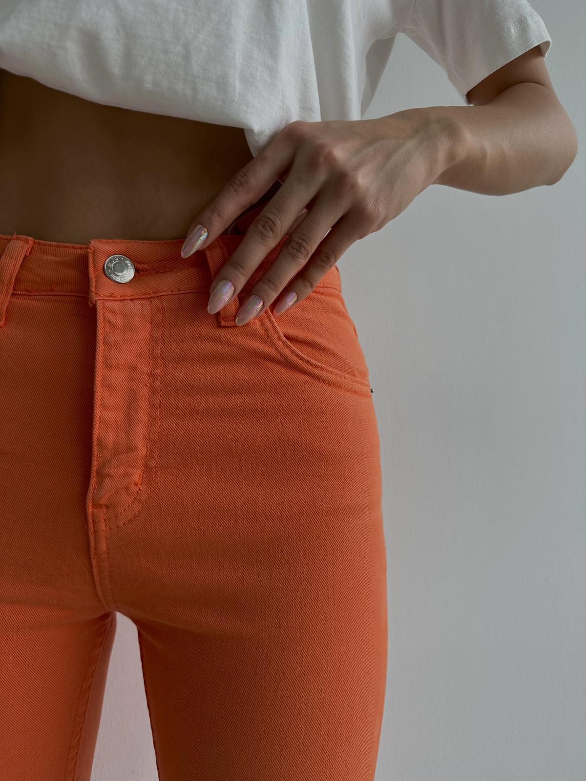 Renkli Yüksek Bel Likralı Skinny Jean Turuncu