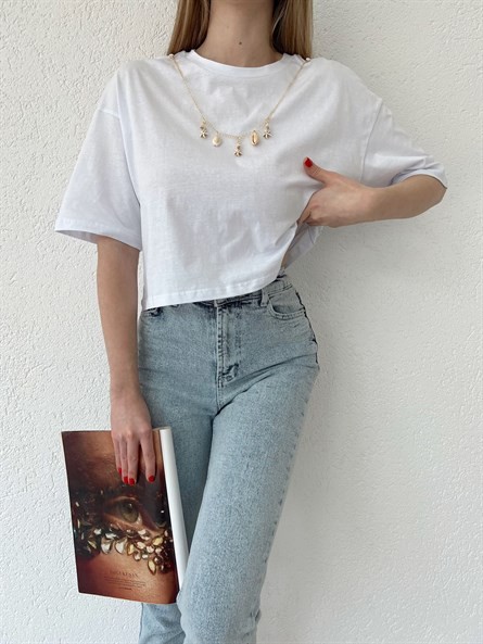 Shell Kolye Aksesuar Crop Basic Beyaz
