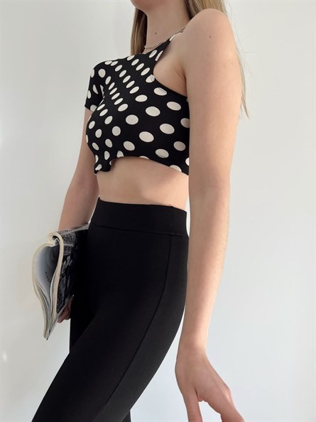 Asimetrik Kesim Puantiye Crop Siyah