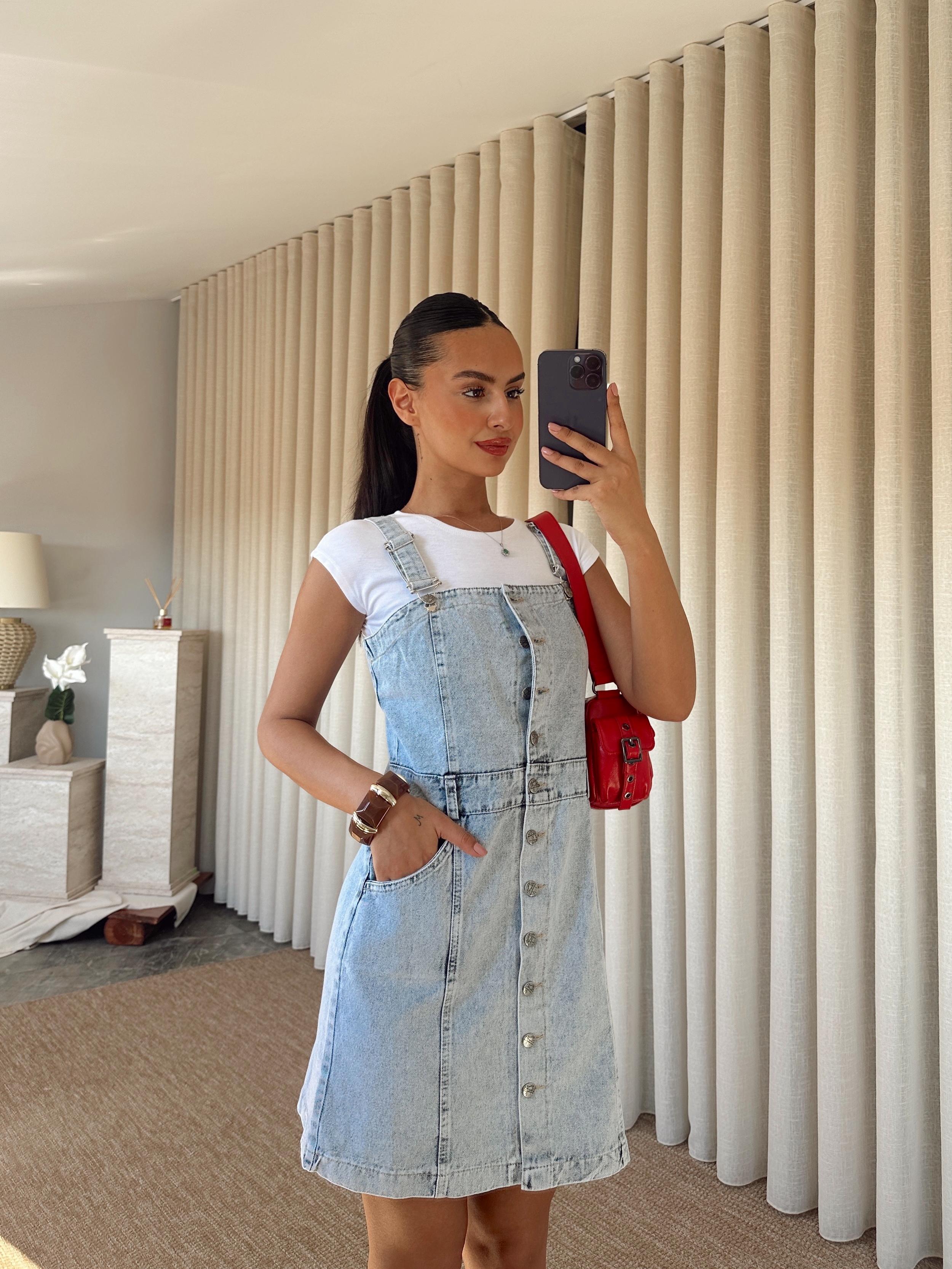 Kalın Askılı Denim Elbise - Buz Mavi