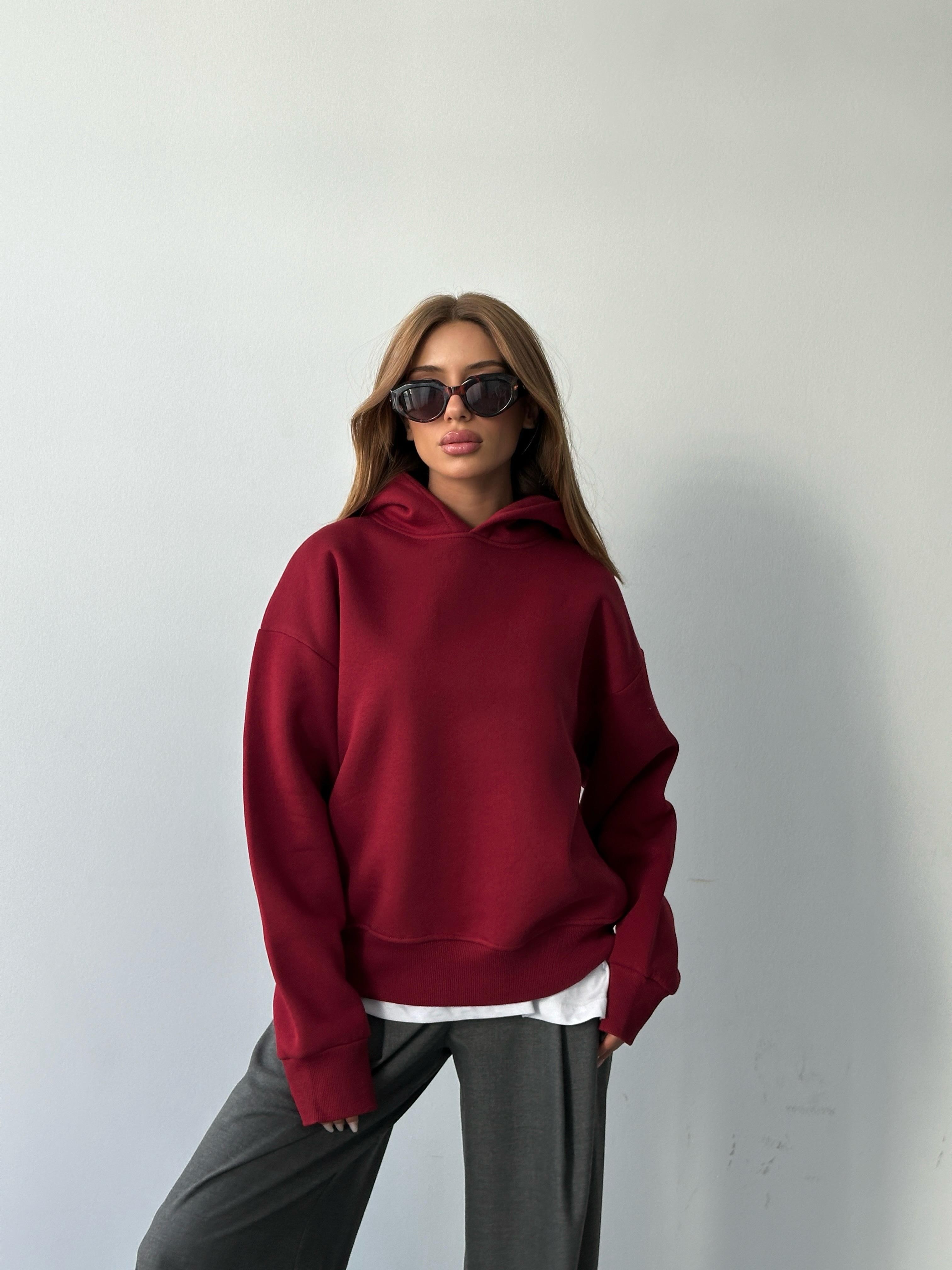 Kapüşonlu Sweatshırt Bordo