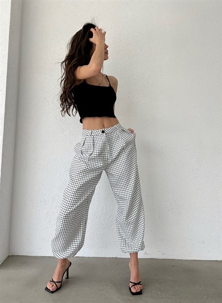 Paça Lastik Tüvid Şalvar Pantolon Beyaz