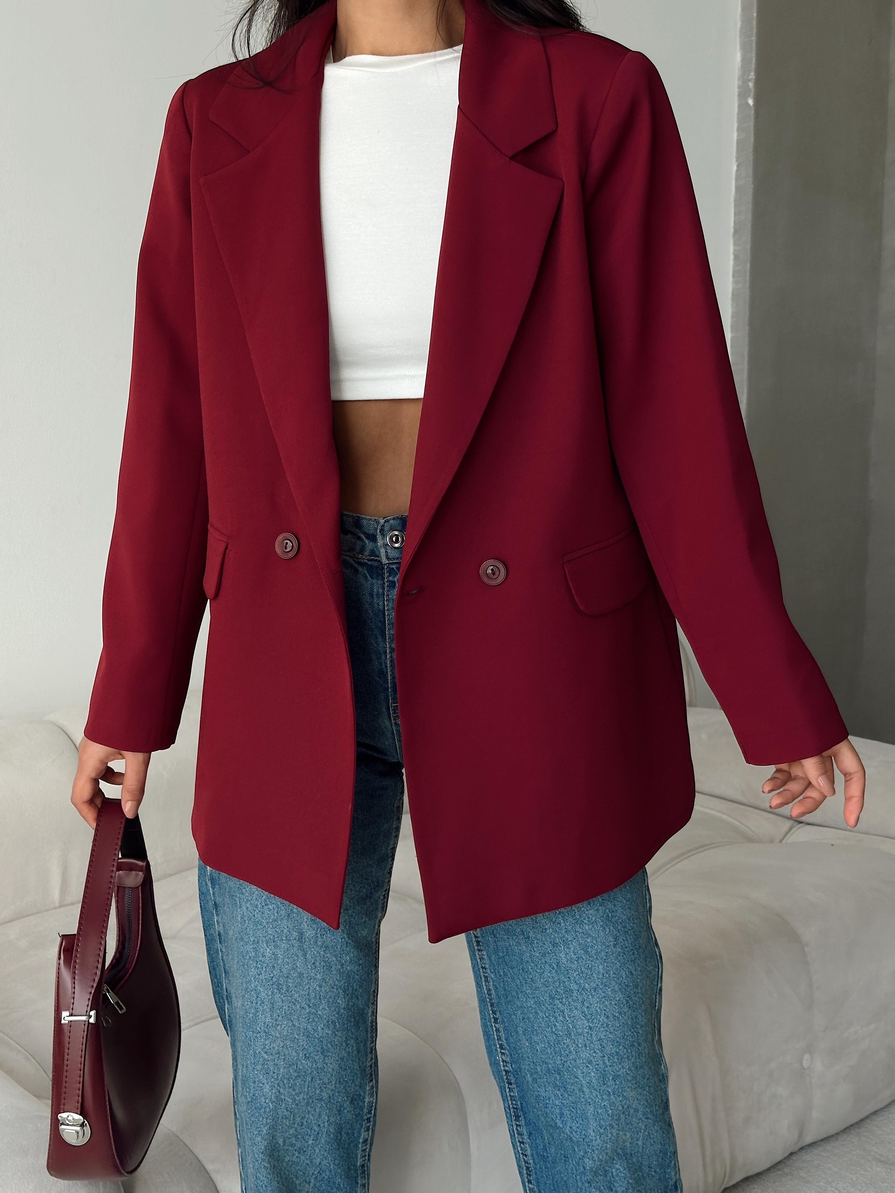 Çift Düğme Blazer Ceket Bordo