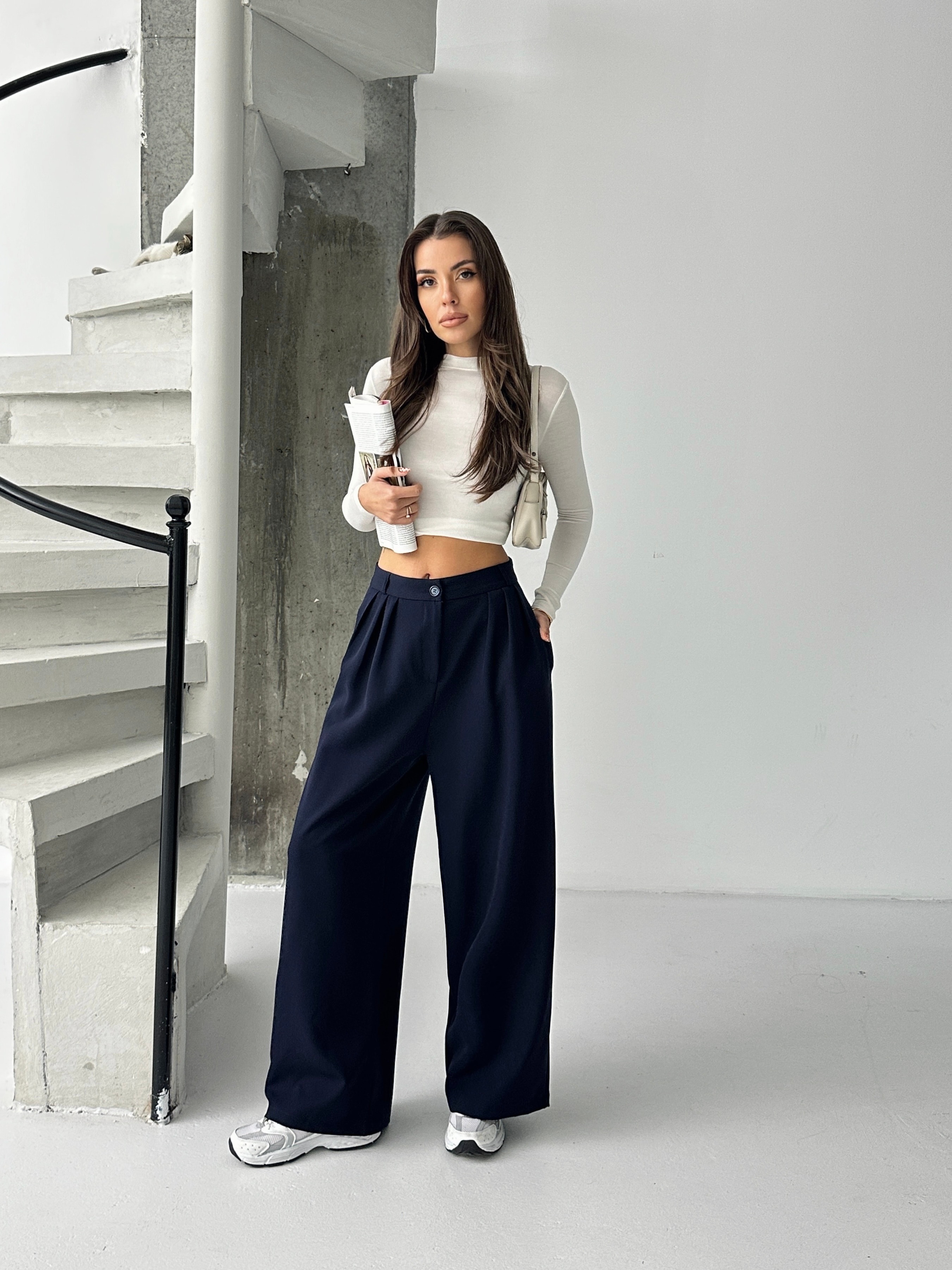 Üç Pile Palazzo Pantolon - Lacivert