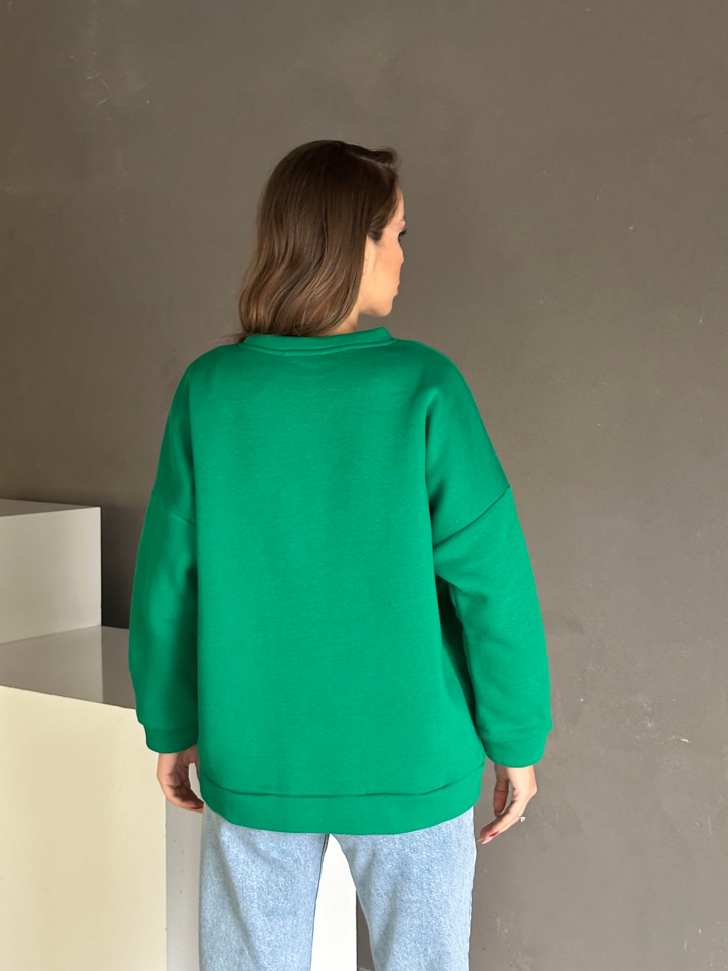 Nothing Baskı 3 İplik Şardonlu Sweatshirt Yeşil