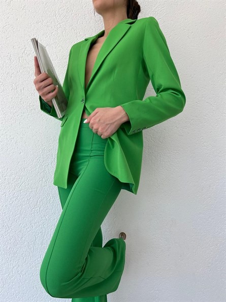 Slim Fit Tek Düğme Blazer Ceket Yeşil