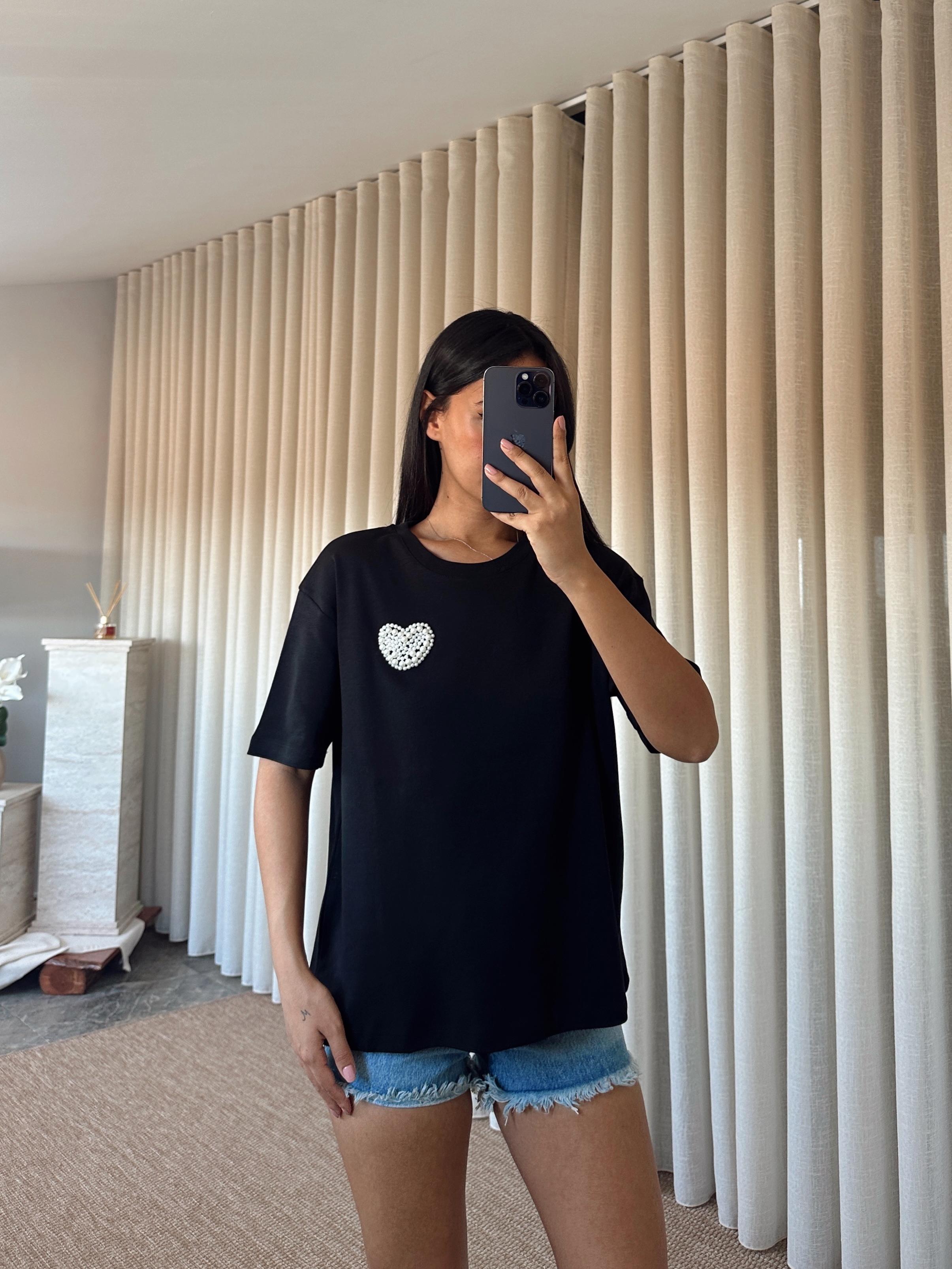 İnci Detay Oversize Basic - Siyah