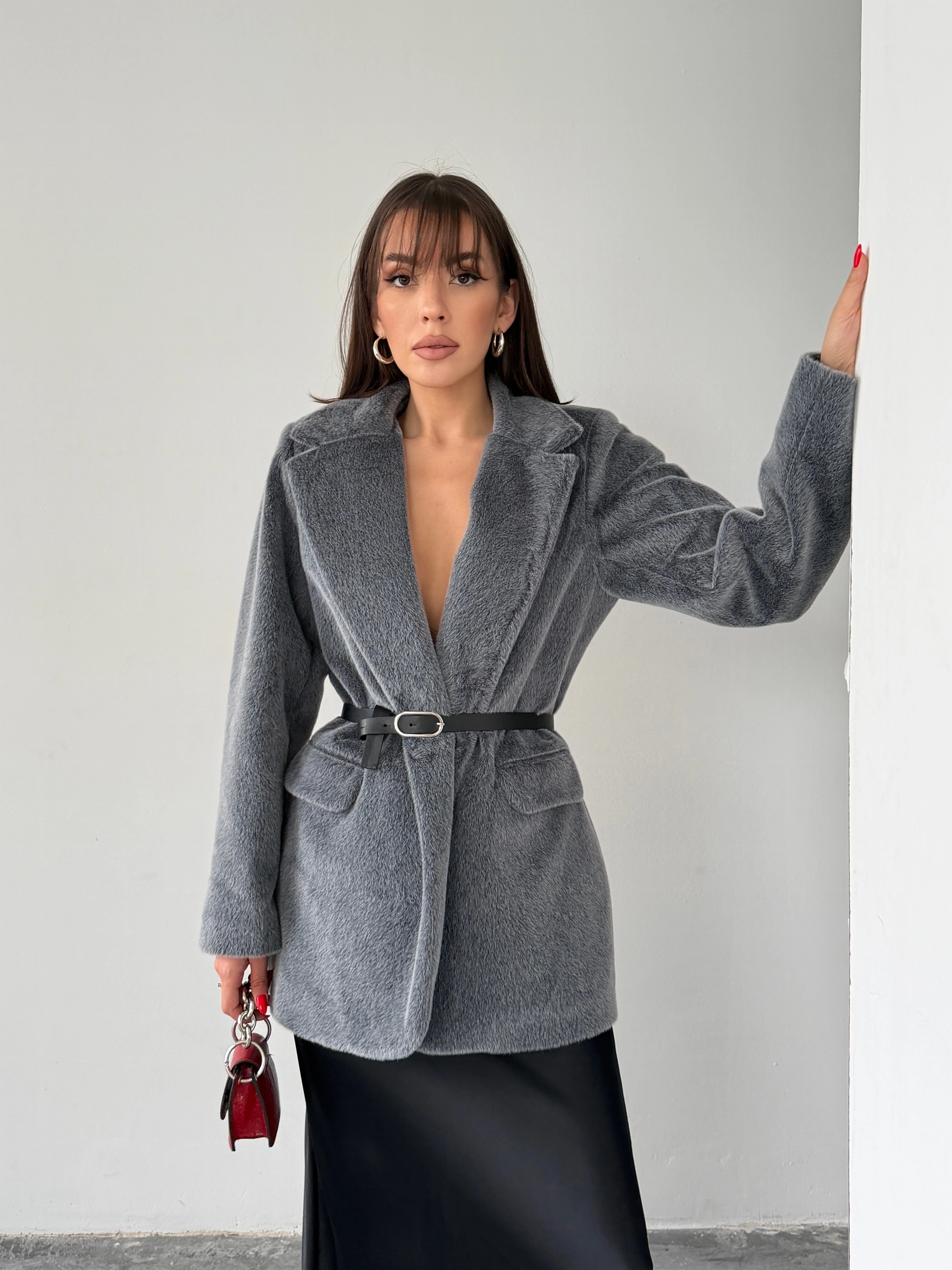 Vatkalı Fox Blazer Ceket - Füme