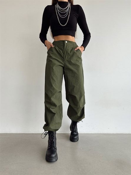 Baggy Tech Paraşüt Jogger Pantolon Haki Yeşil