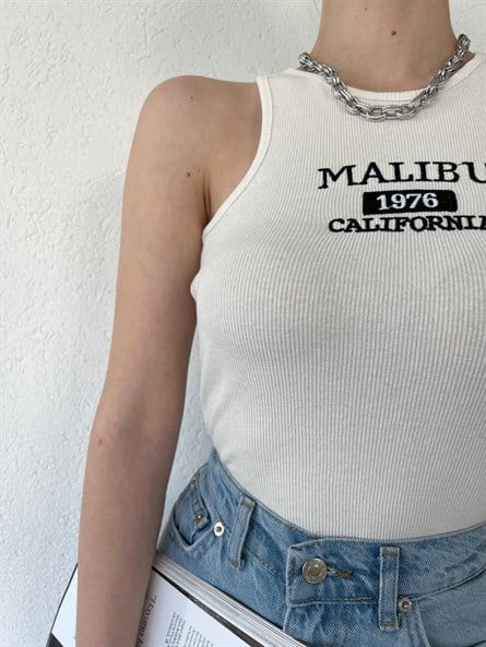 Halter Yaka Malibu Fitilli Crop Ekru