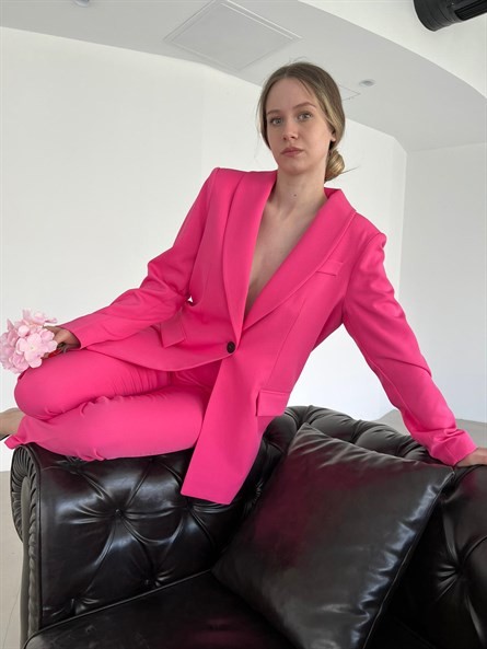 Tek Düğme Astarlı Blazer Ceket Pembe